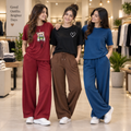 City Chill women's pack of 3 T-shirt and trouser sets in Burgundy, Brown & Blue