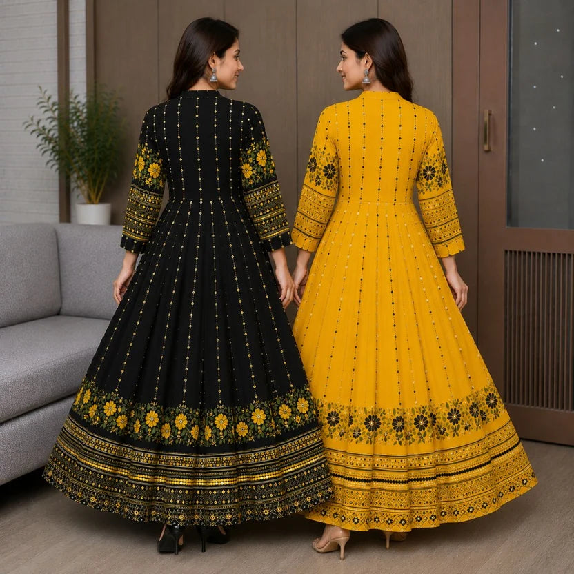 Ethnic Print Maxi Dress with Flowing Hem | B-13
