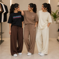 Neutral Notes women's pack of 3 T-shirt and trouser sets in Black-Brown, Taupe & Cream