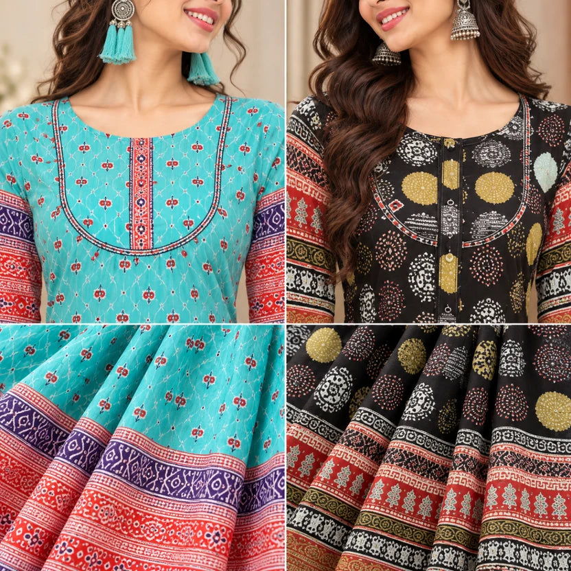 2 Pack Bohemian Ethnic Print Maxi Dress with Flowing Hem | B-20