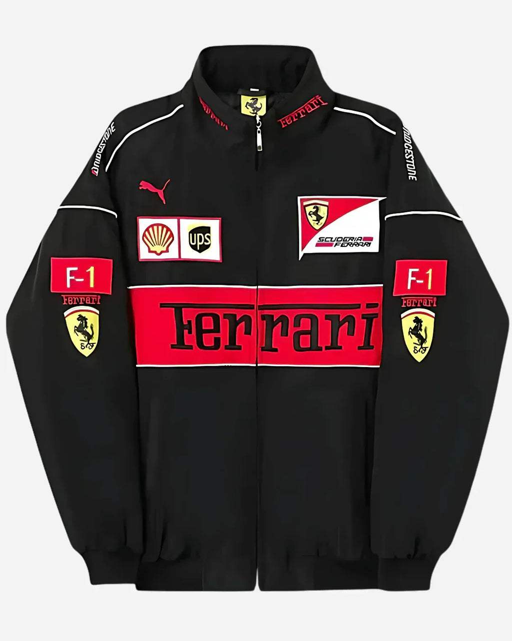 Black Ferrari F1 Vintage Racer Jacket | Classic Racing Style