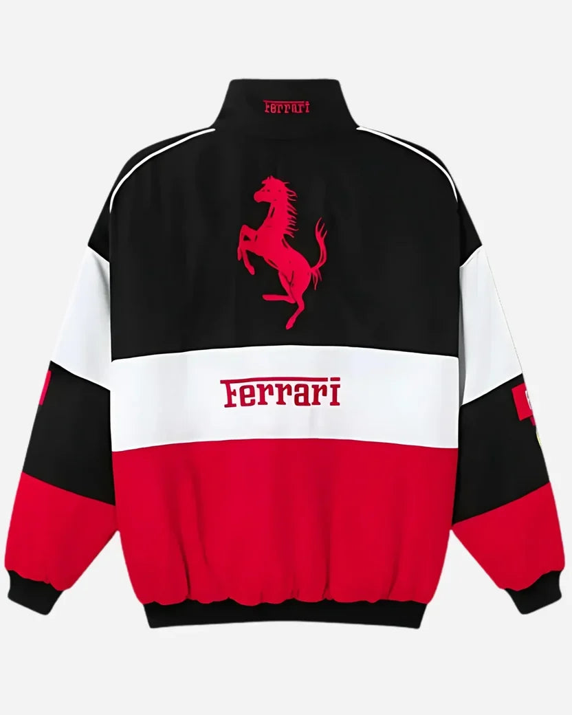 Tri-Colour Ferrari F1 Vintage Racer Jacket | Classic Racing Style l Unisex
