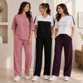 Rose Street women's pack of 3 T-shirt and trouser sets in Dusty Rose, Black-White & Burgundy