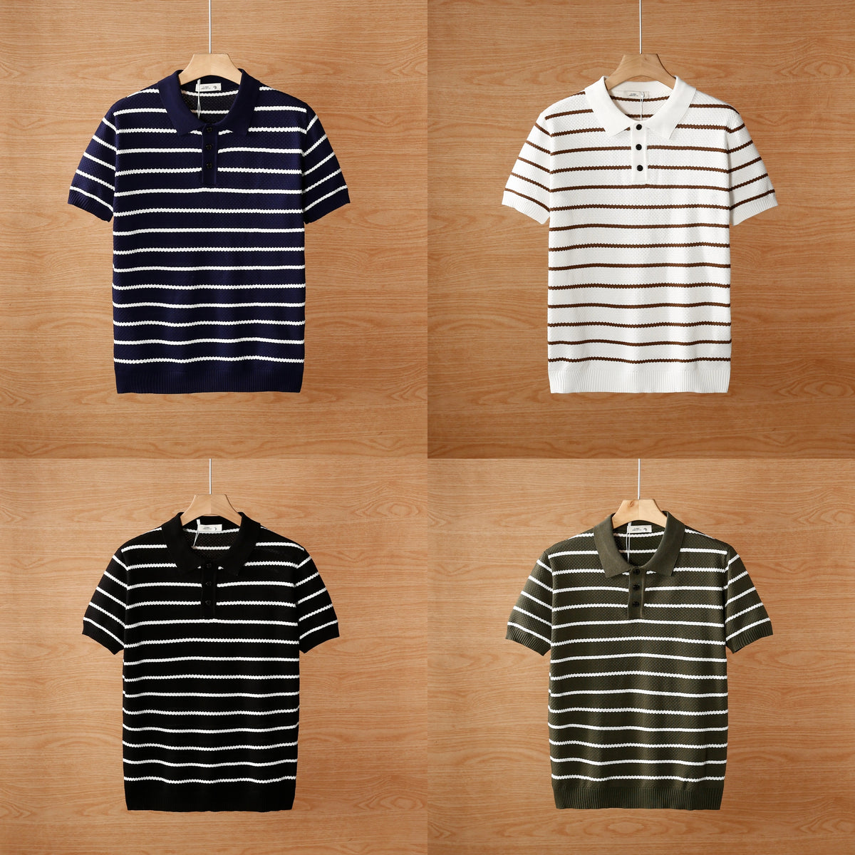 Men's short summer new ice silk knitted men's Polo T-shirt (Pack of 4)