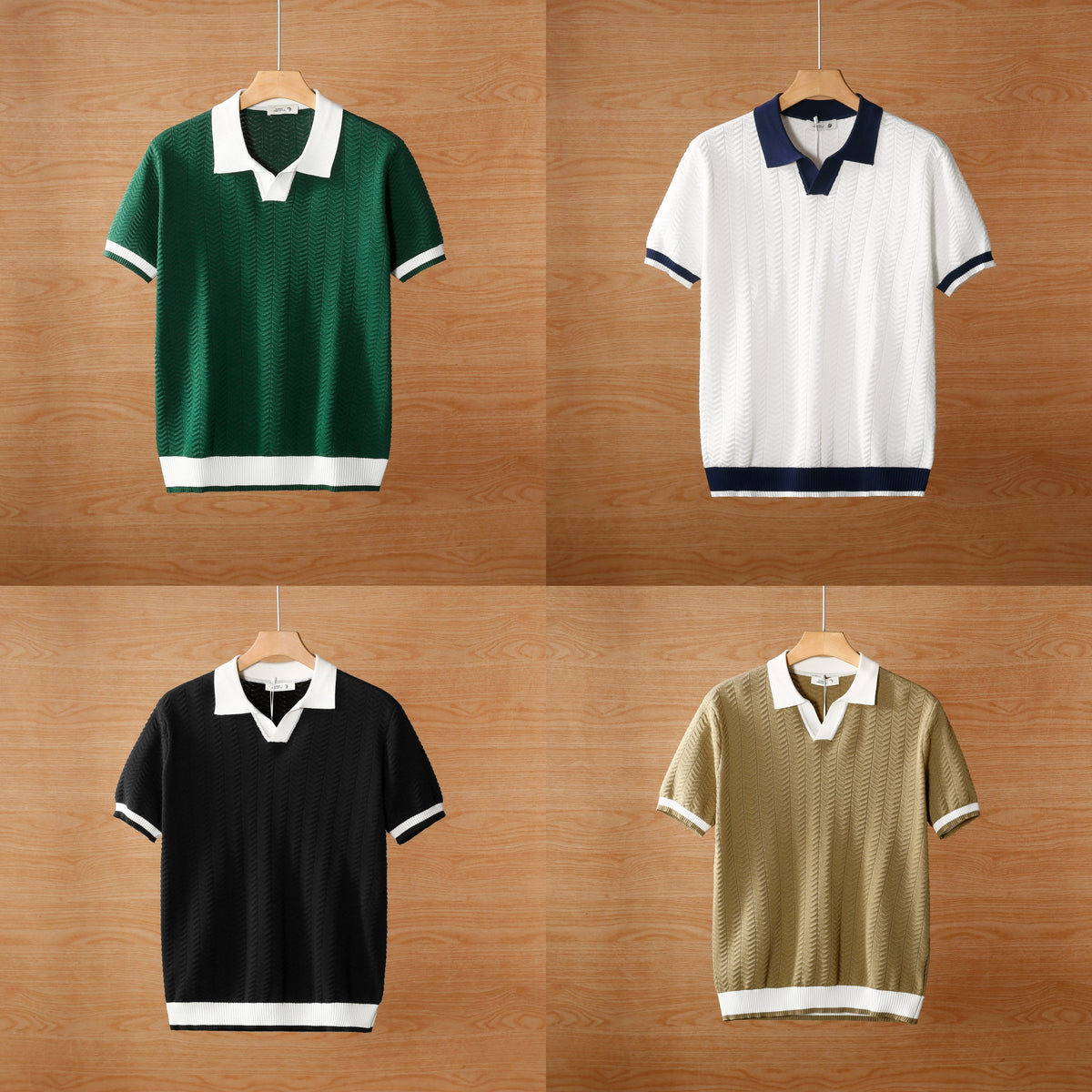 Summer breathable color blocked light mature trendy men's polo T-shirt (Pack of 4)