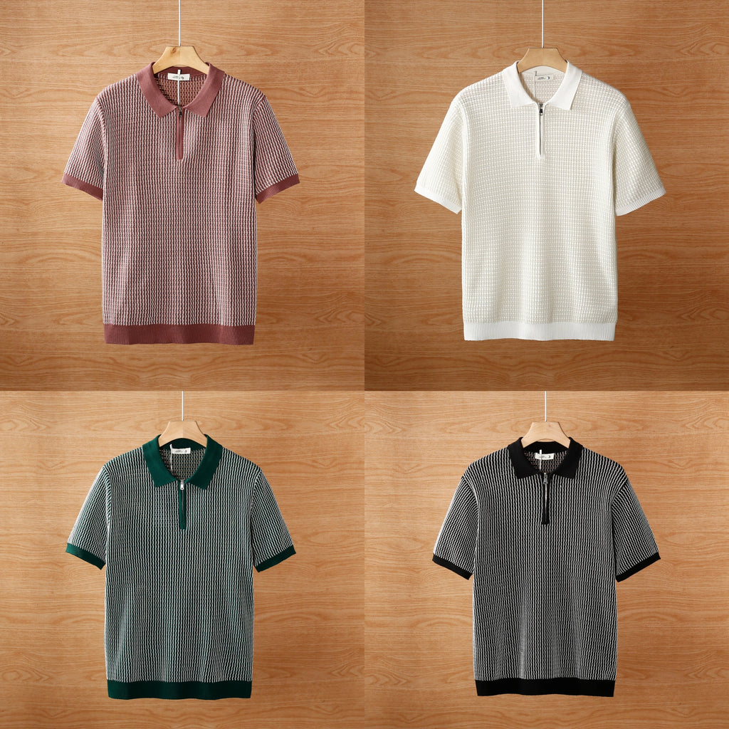 Knitted hollow ice silk polo shirt men's (Pack of 4)