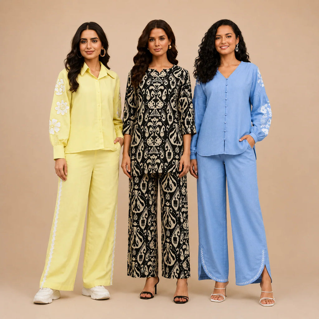 3 Cotton Co-ord Sets | Top + Bottom | 3CS_75