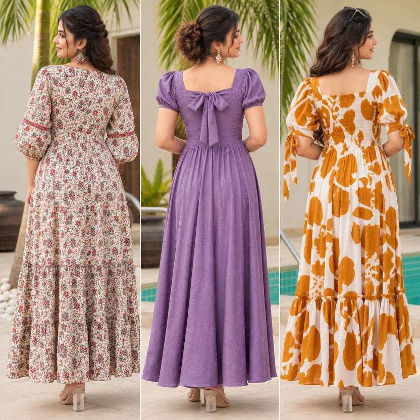 3 Women’s Stylish Printed Maxi Dress ( MD-1 )