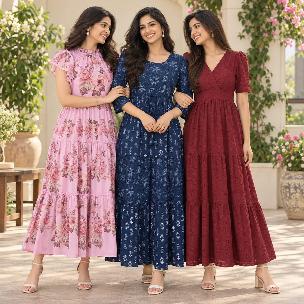 3 Women’s Stylish Printed Maxi Dress ( MD-4 )