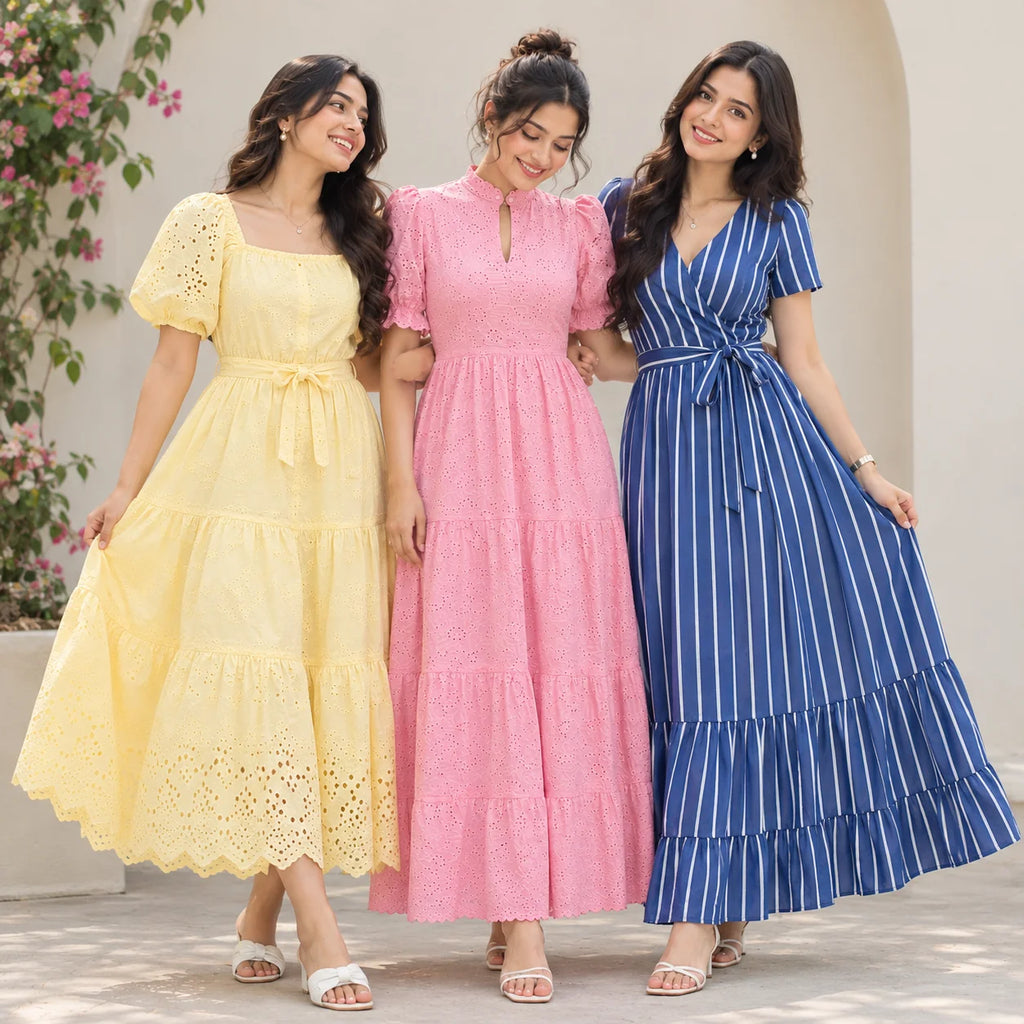 3 Women’s Stylish Printed Maxi Dress ( MD-7 )