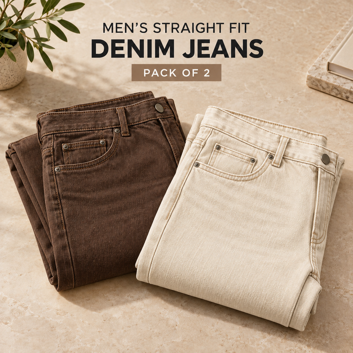 Men's Jeans Pack of 2 – Chocolate Brown & Cream