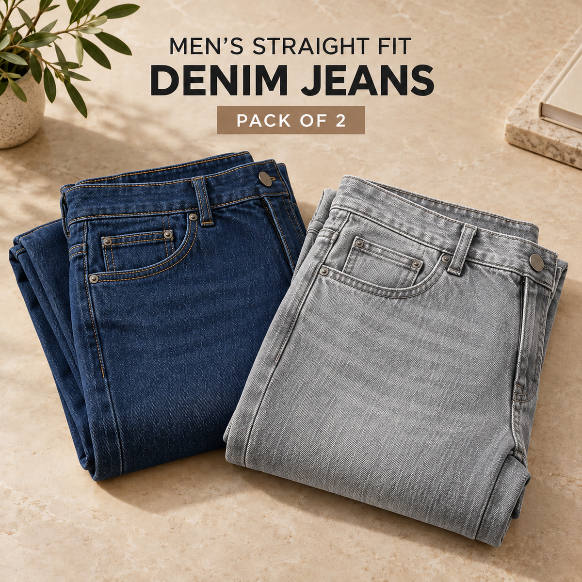 Men's Jeans Pack of 2 – Indigo Blue & Grey