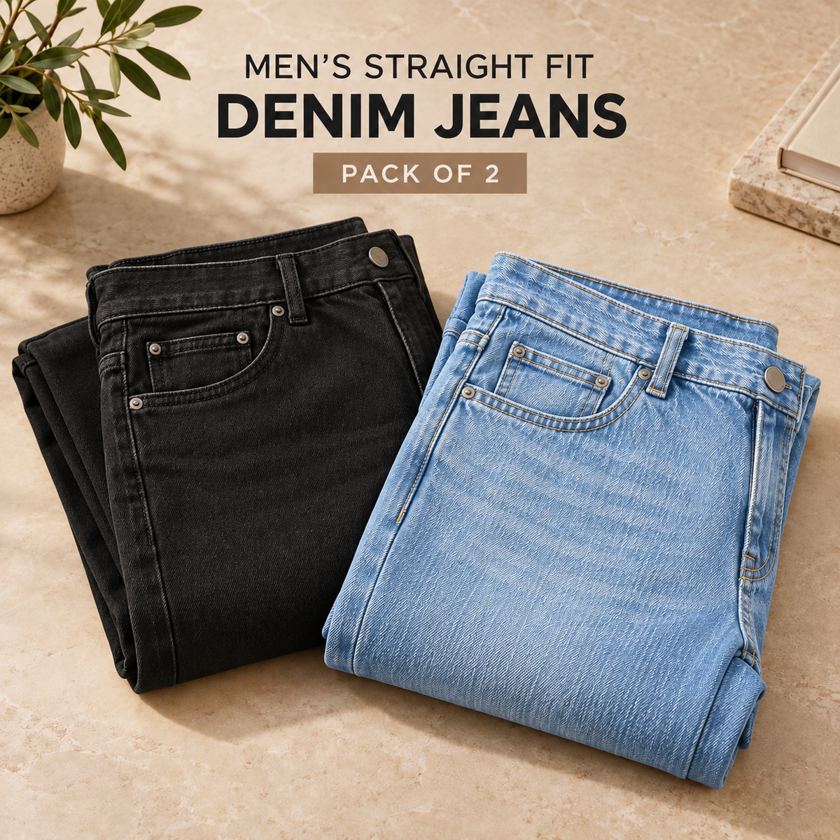 Men's Jeans Pack of 2 – Jet Black & Ice Blue