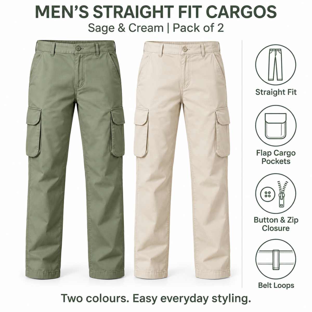 Men’s Sage & Cream Cargo – Pack of 2