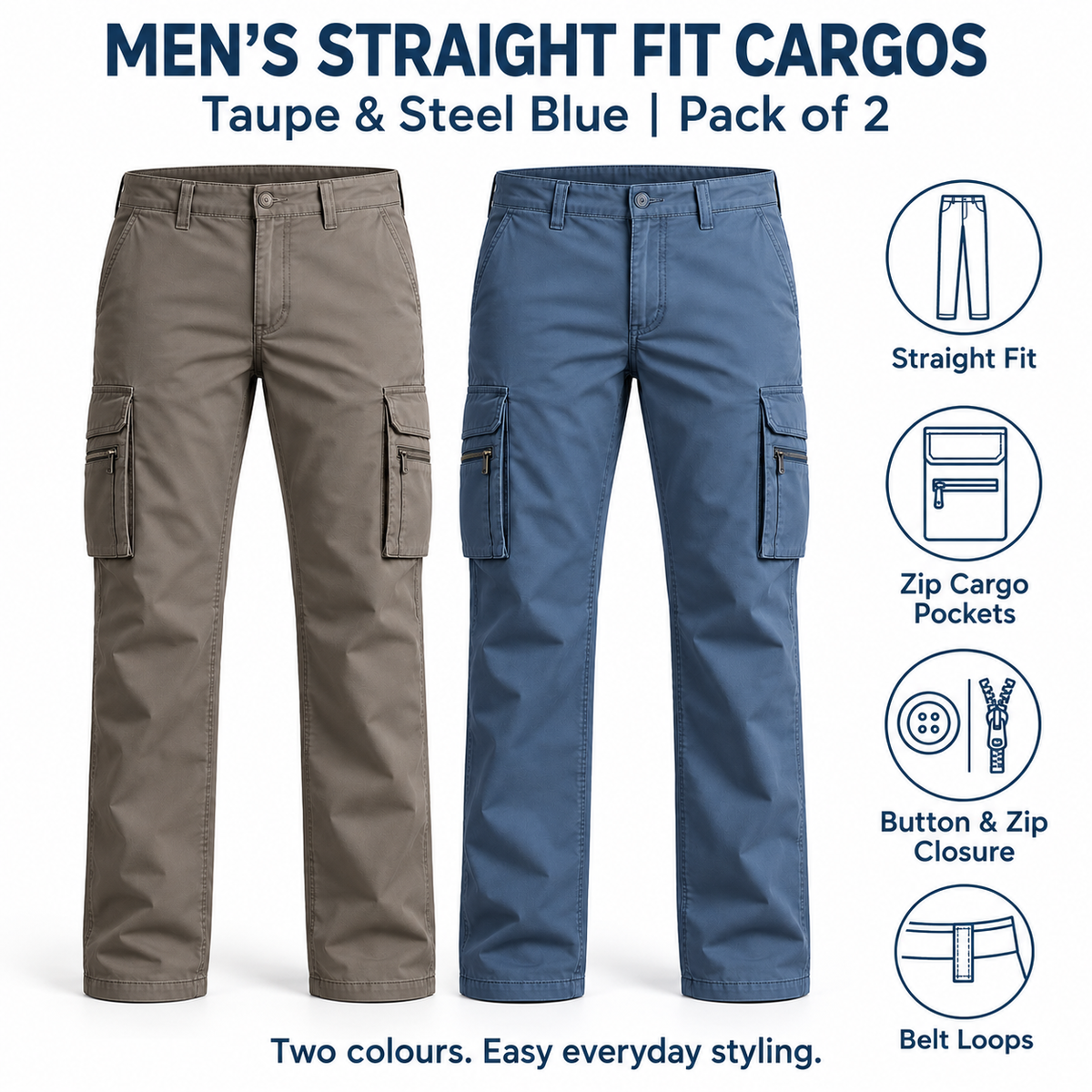 Men’s Taupe & Blue Cargo – Pack of 2