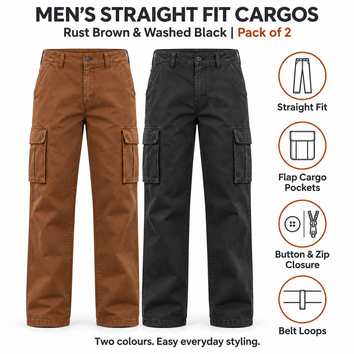 Men’s Rust & Black Cargo – Pack of 2