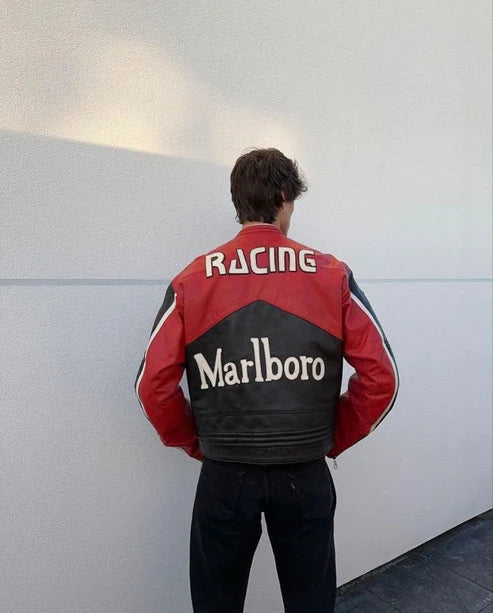 Marlboro Black Leather Jacket l Unisex Racing Jacket