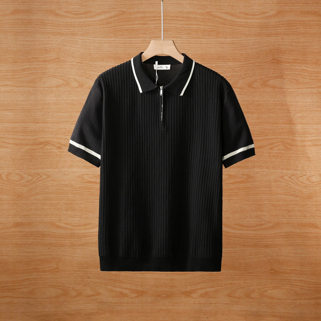 Summer color blockedlapel polo T shirt