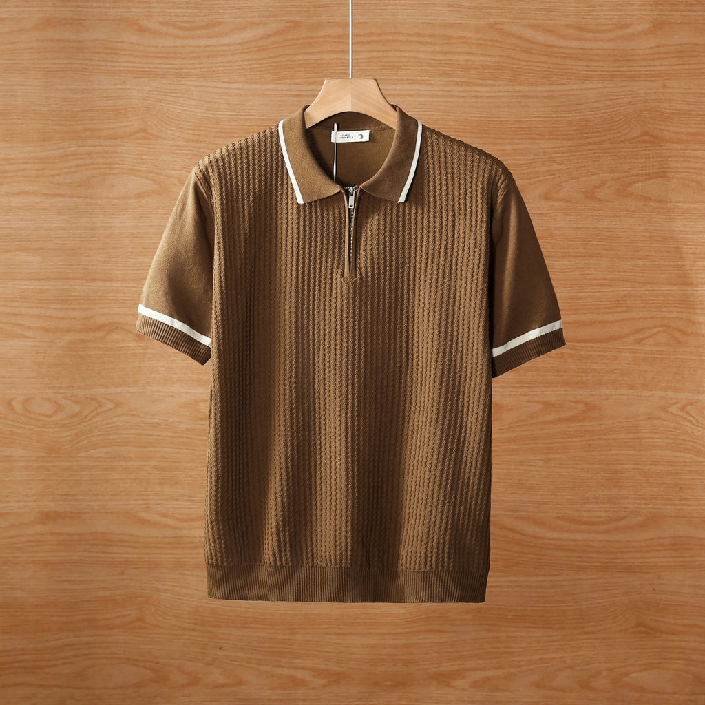 Summer color blockedlapel polo T shirt