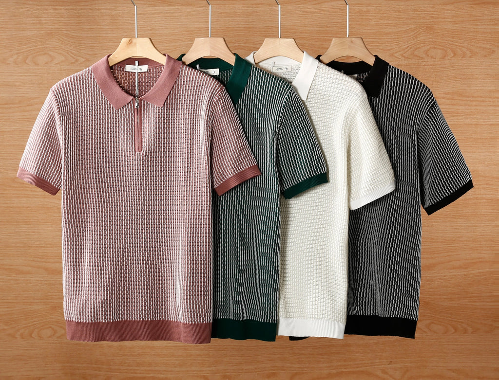 Knitted hollow ice silk polo shirt men's