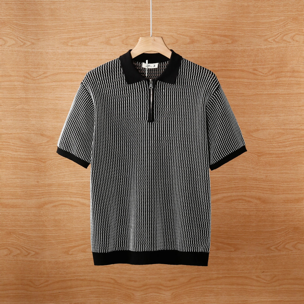 Knitted hollow ice silk polo shirt men's