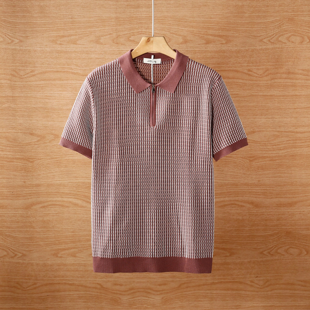 Knitted hollow ice silk polo shirt men's