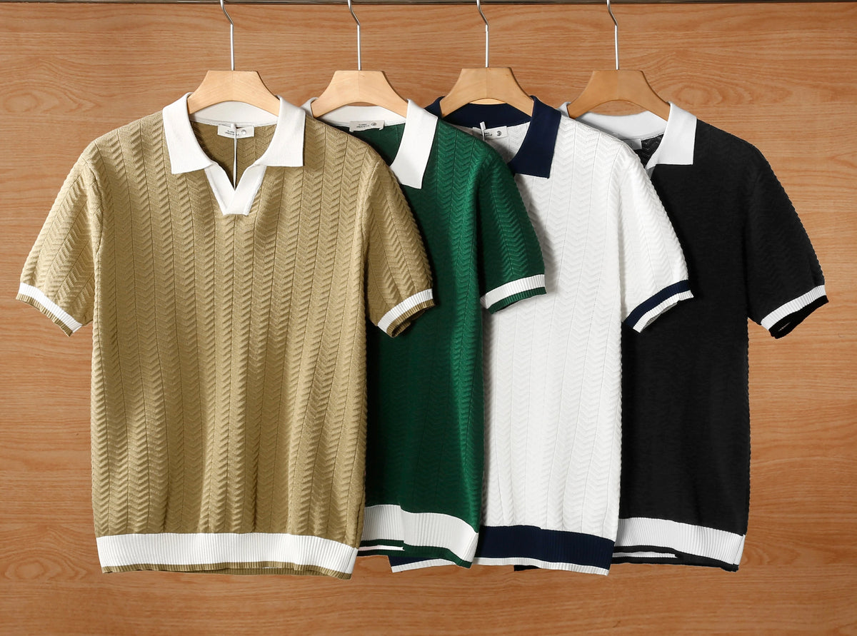 Summer breathable color blocked light mature trendy men's polo T-shirt (Pack of 4)