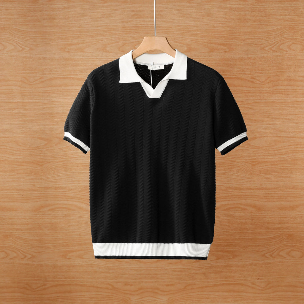 Summer breathable color blocked light mature trendy men's polo T-shirt