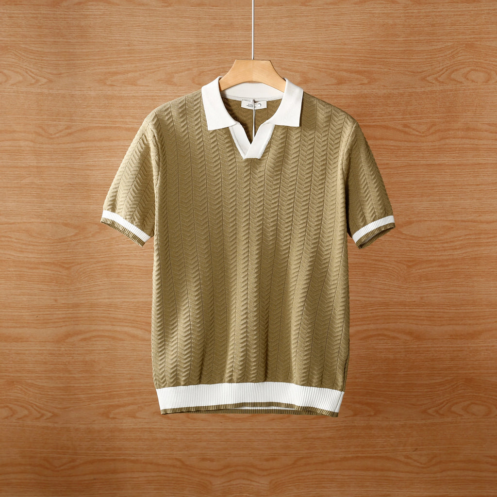 Summer breathable color blocked light mature trendy men's polo T-shirt