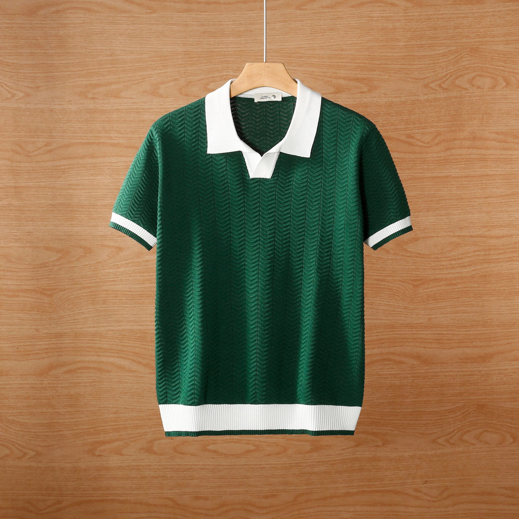 Summer breathable color blocked light mature trendy men's polo T-shirt