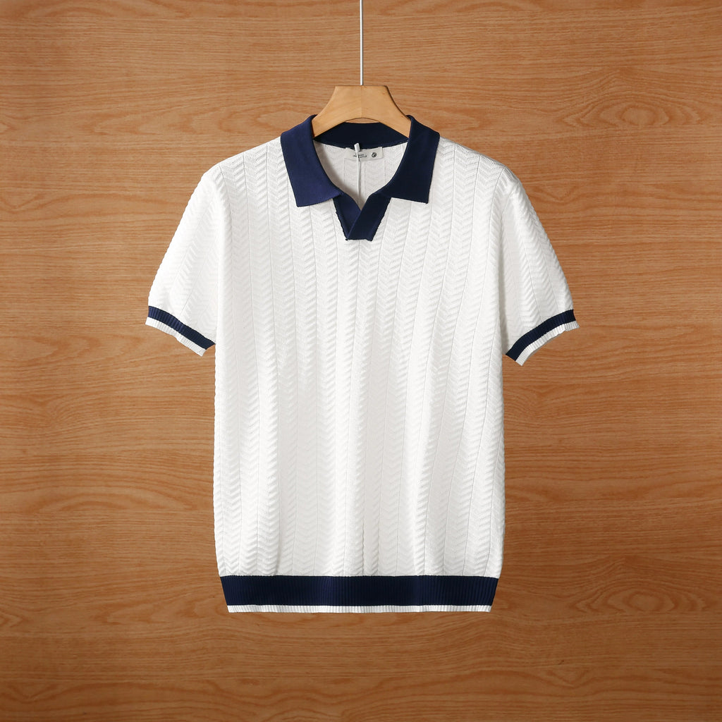 Summer breathable color blocked light mature trendy men's polo T-shirt