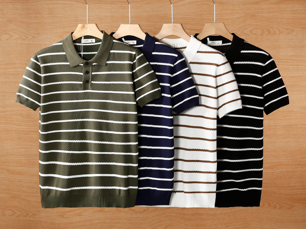 Men's short summer new ice silk knitted men's Polo T-shirt (Pack of 4)