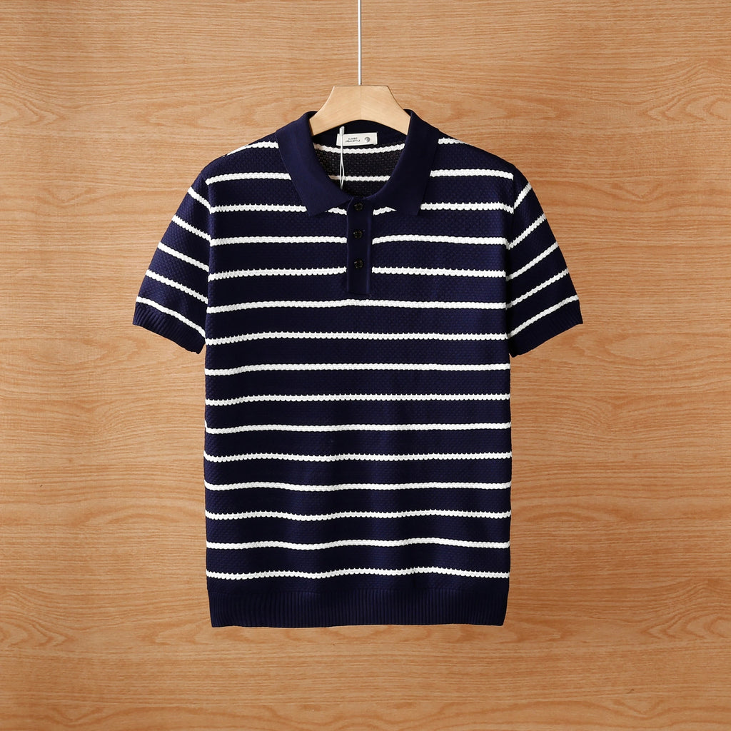 Men's short summer new ice silk knitted men's Polo T-shirt