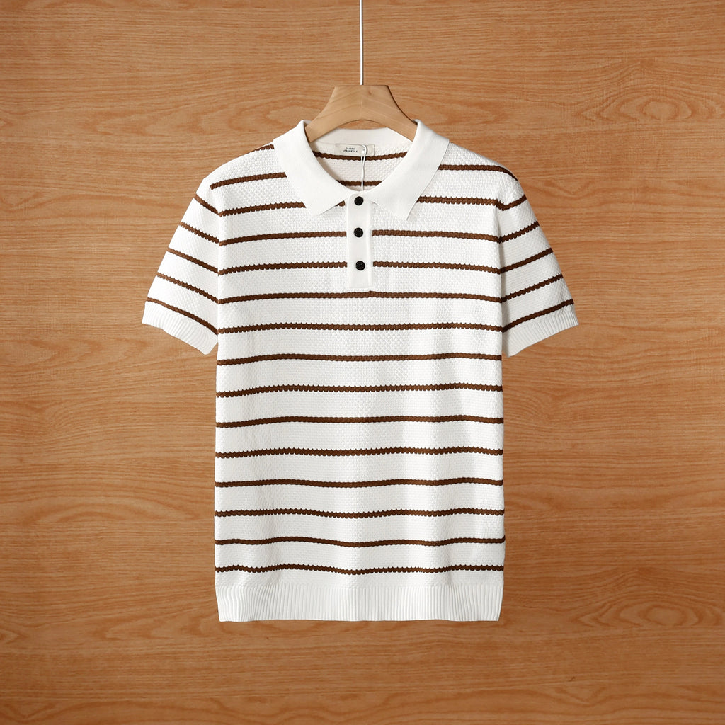 Men's short summer new ice silk knitted men's Polo T-shirt