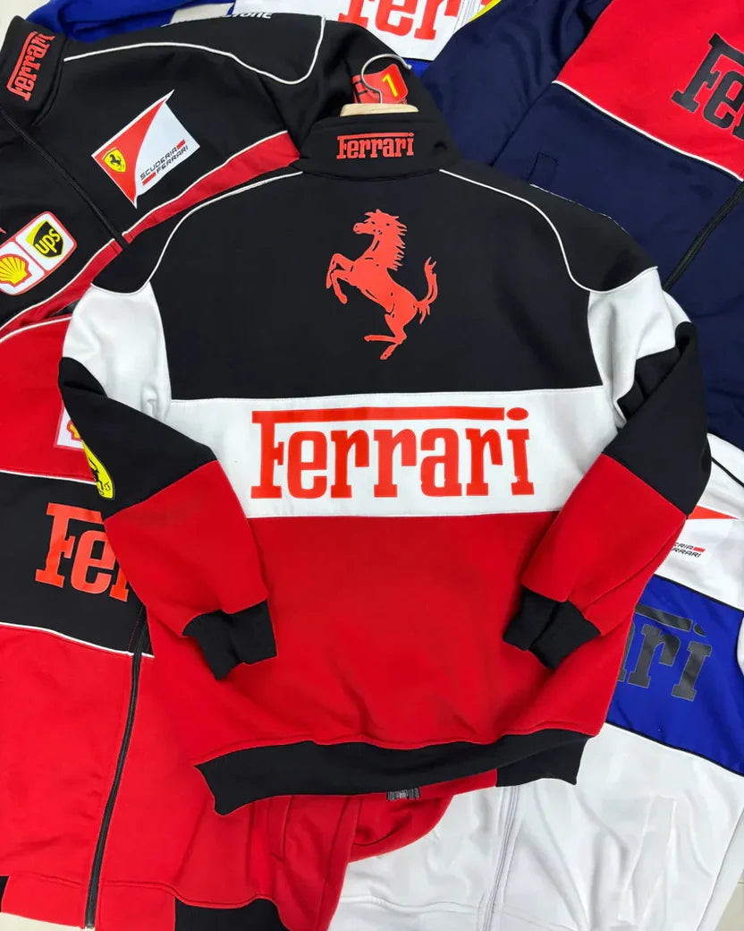 Tri-Colour Ferrari F1 Vintage Racer Jacket | Classic Racing Style l Unisex